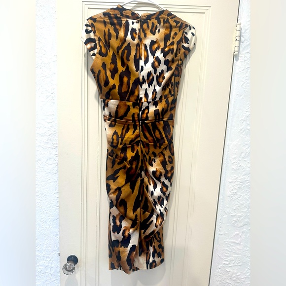 Cache Womens Dress Size 6 Sheath Ruching Leopard Animal Print Cap Sleeve Mobwife - Picture 3 of 3